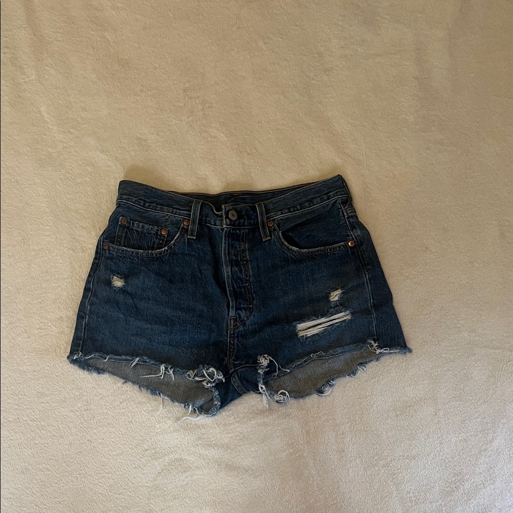 Levi's Dark Blue Distressed Jean Shorts
